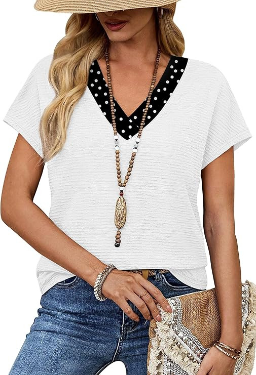 WIHOLL Summer Tops for Women 2026 Dressy Casual Short Sleeve Shirts Business Casual T Shirts Beac... | Amazon (US)