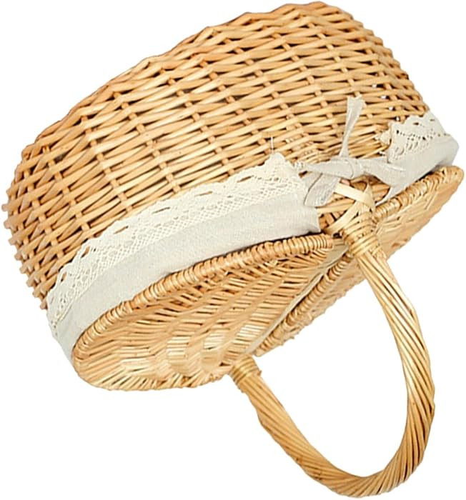 Toyvian Hand-Woven Picnic Basket with Lid Large Portable Wicker Basket for Outdoor Storage and Fr... | Amazon (US)