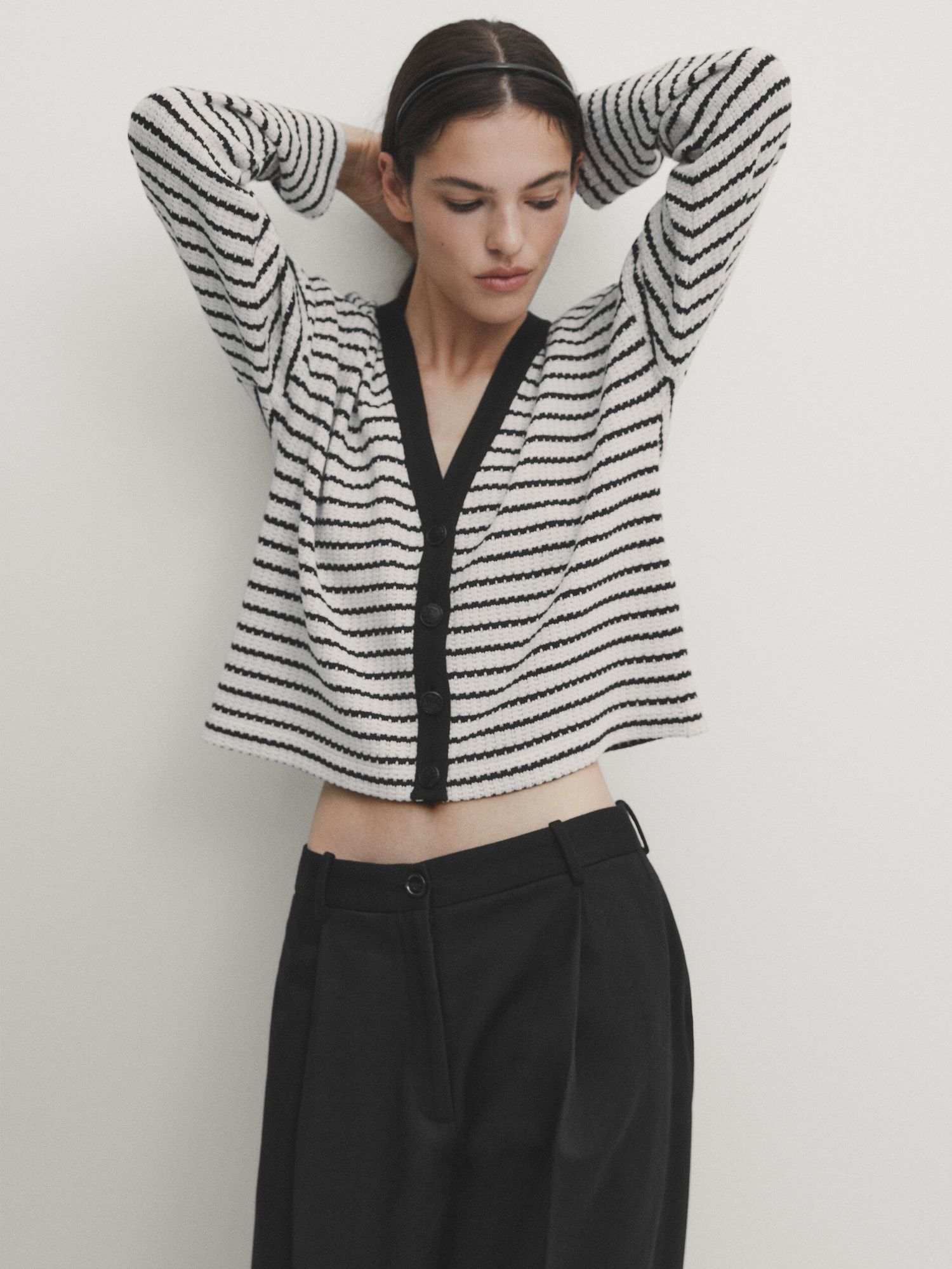 Textured cotton striped cardigan | Massimo Dutti UK