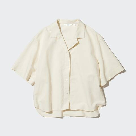 Women Linen Blend Open Collar Short Sleeved Shirt | UNIQLO (UK)