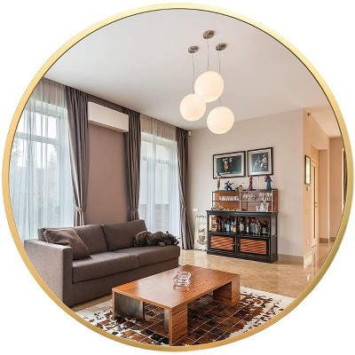 Serio 32" x 32" Circle Brushed Aluminum Frame Large Circle Gold Round Wall Mirror -The Pop Home | Target