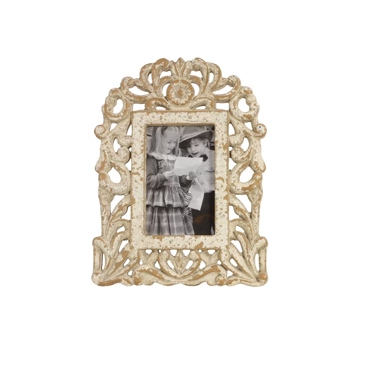 11"x8" Wooden Scroll Handmade Intricate Carved 1 Slot Photo Frame White - Olivia & May | Target