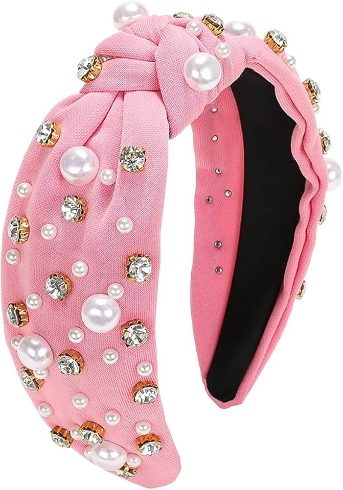 TULOBI Knotted Pearl Headband for Women, White Pearl Rhinestone Crystal Jeweled Embellished Hairb... | Amazon (US)