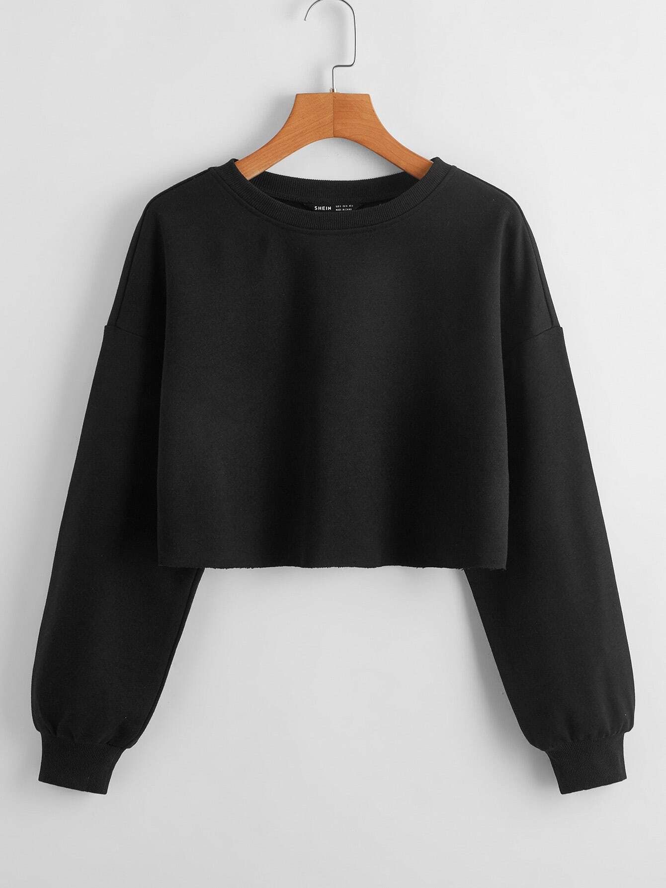 SHEIN Drop Shoulder Solid Crop Pullover | SHEIN