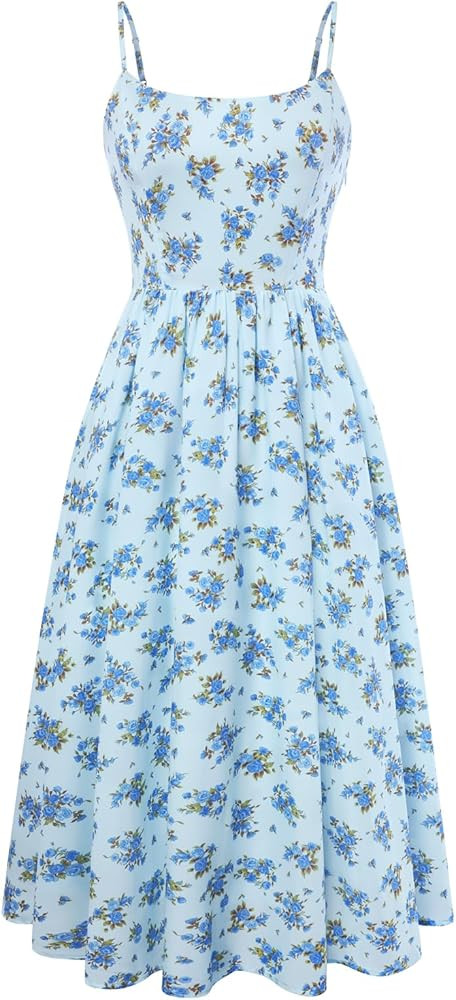 Belle Poque Floral Dress for Women 2026 Summer Sleeveless Midi Sun Dresses A-line Beach Elegant S... | Amazon (US)