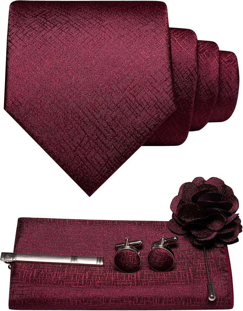JEMYGINS Mens Tie and Pocket Square,Lapel Pin,Cufflinks,Tie Clip Sets with Gift Box 5PCS | Amazon (US)
