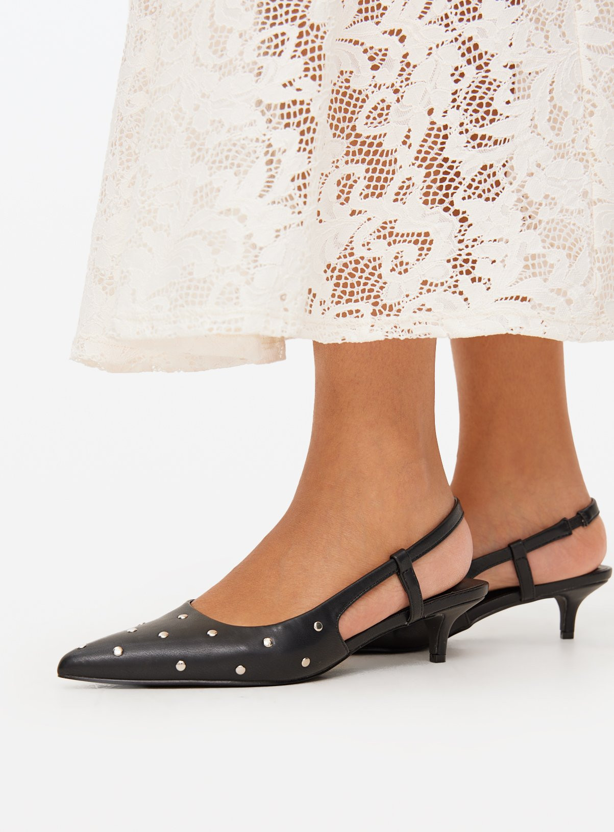 Black Studded Sling Back Kitten Heels | Tu Clothing