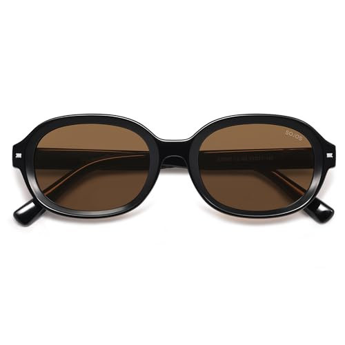 SOJOS Retro Trendy Oval Round Polarized Sunglasses Womens Mens, 80s 90s Vintage Sunnies SJ2603, Black/Brown | Amazon (US)
