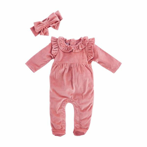 Pink Velour Baby Sleeper Set | Mud Pie
