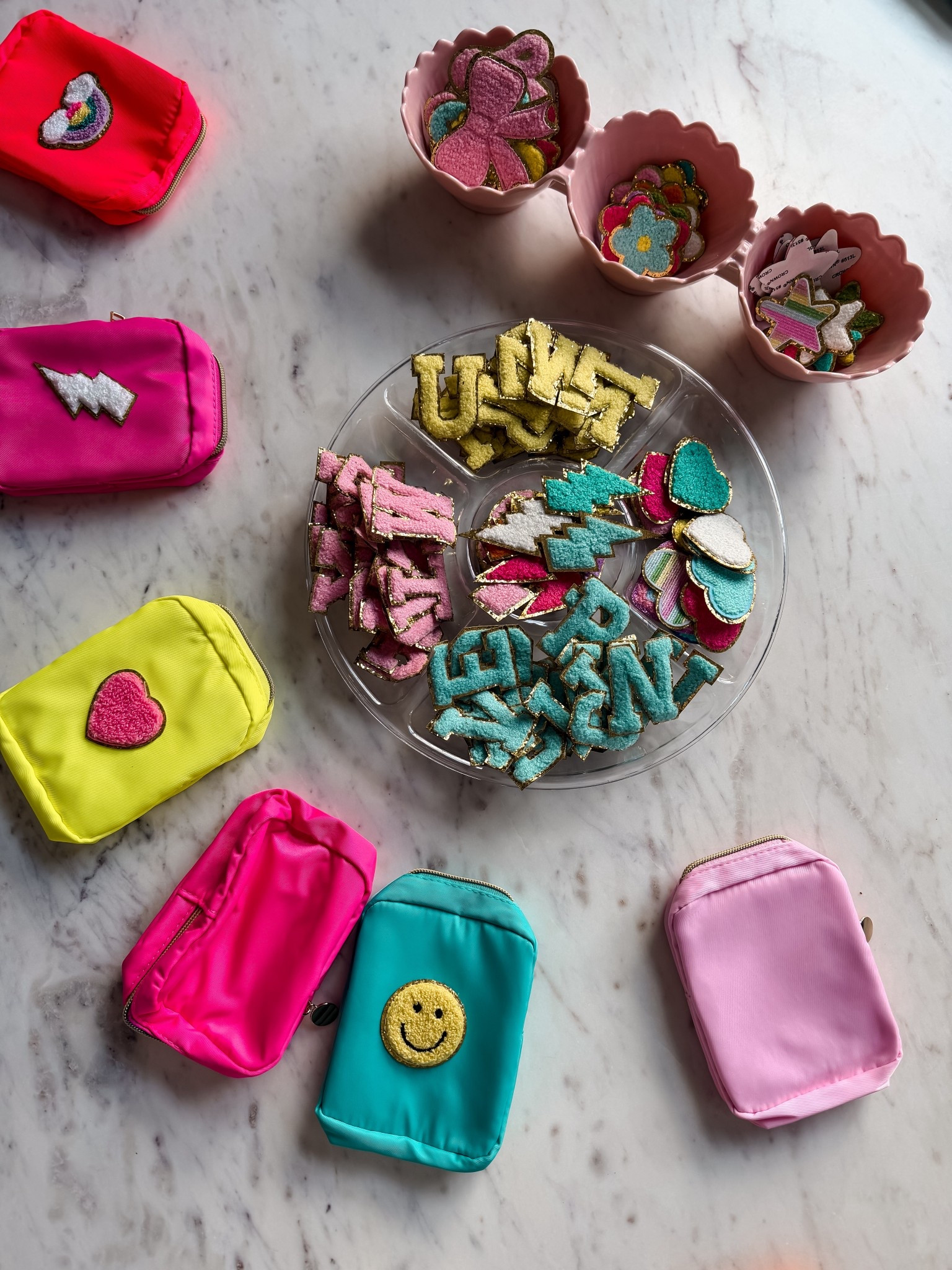 DIY craft for girls and galentines party ideas 
Pouches with patches - customize your own 