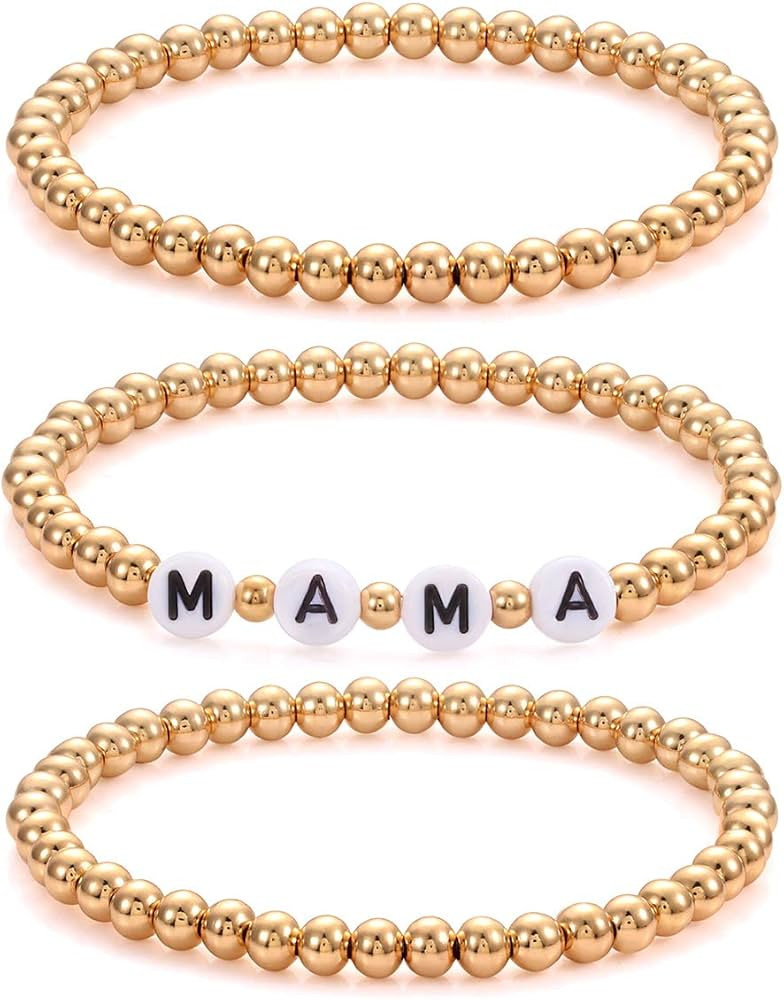 CEALXHENY Beaded Bracelets Stackable Brass Bead Ball Chain Bracelets for Women LOVE Letter Stretc... | Amazon (US)