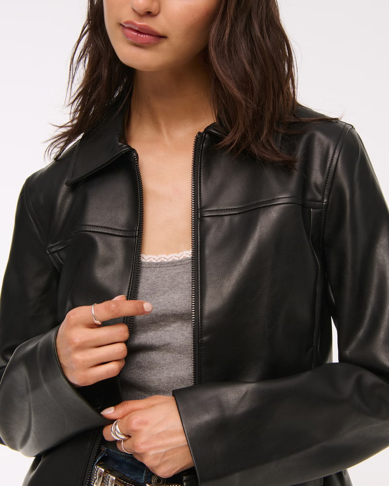 Slim Zip Vegan Leather Jacket | Abercrombie & Fitch (US)