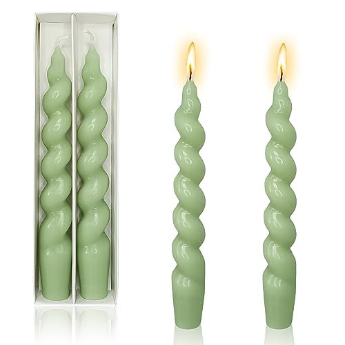 Green Taper Candle Green Spiral Candlesticks - Gedengni 7.5inches Short Tapered Candles Cute Twisted Candlesticks Unscented Candle Sticks for Holiday Wedding Party Dinner Table Decoration, 2pcs | Amazon (US)