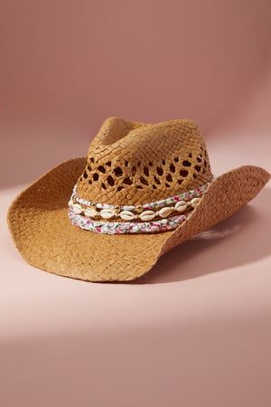 Shell & Floral Trim Cowboy Hat in Natural | Altar'd State | Altar'd State