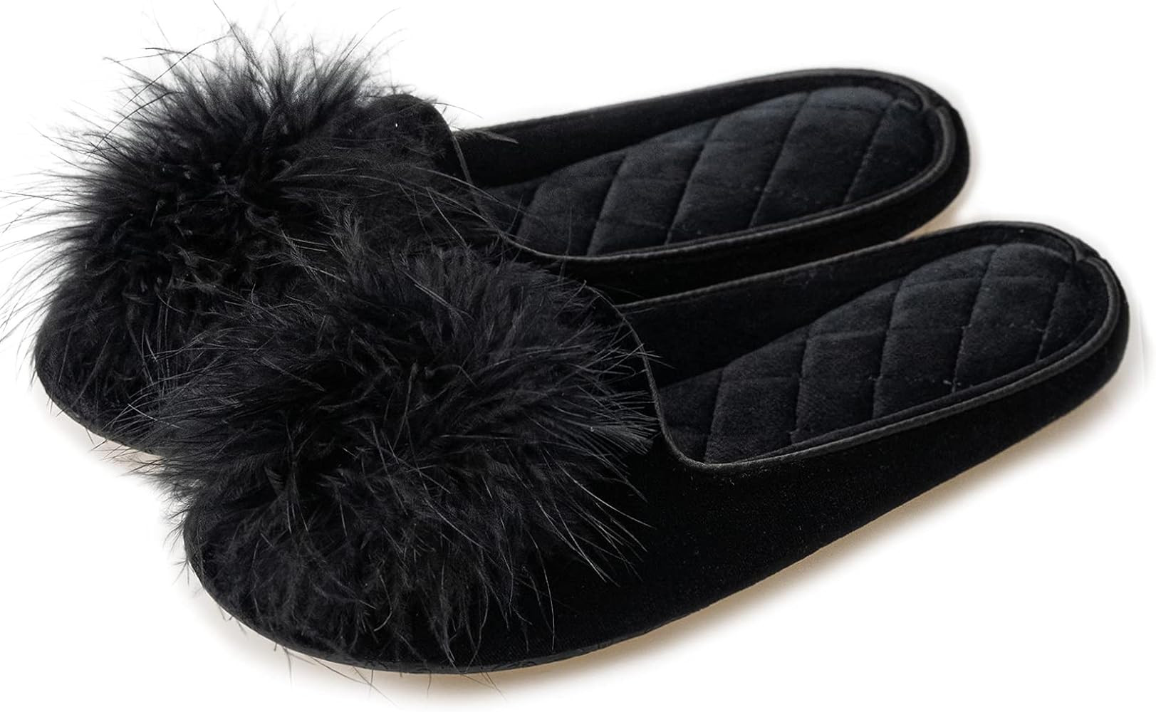 GRITHEIM Women's Fuzzy Pom Pom Feather Velvet House Slippers Sexy Cozy Bedroom Slippers for Ladie... | Amazon (US)