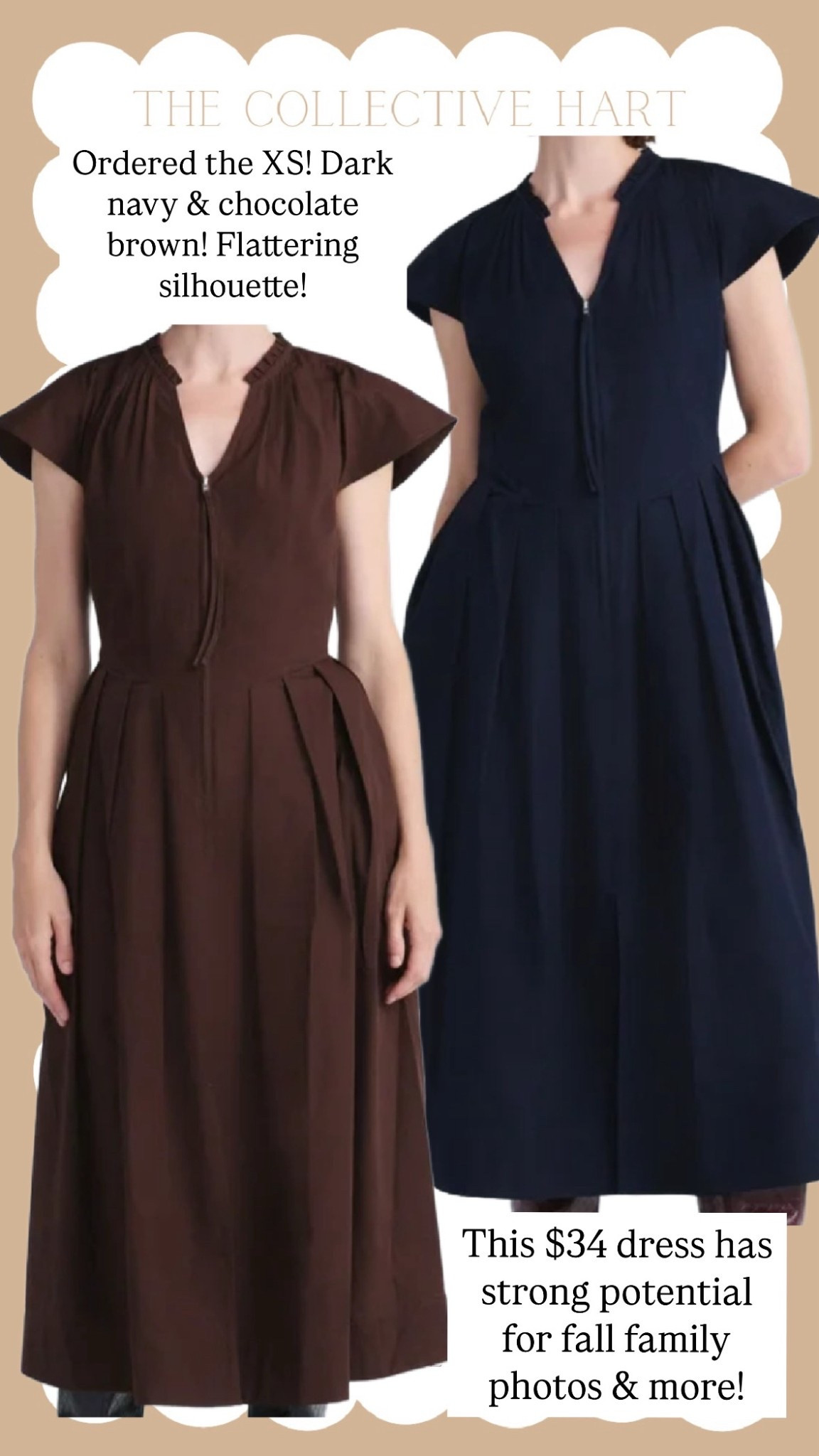 New arrival! This $34 dress has strong potential for fall family photos & all your other casual events! I ordered the XS. Comes in navy & chocolate brown. Very flattering silhouette & details! #walmartpartner