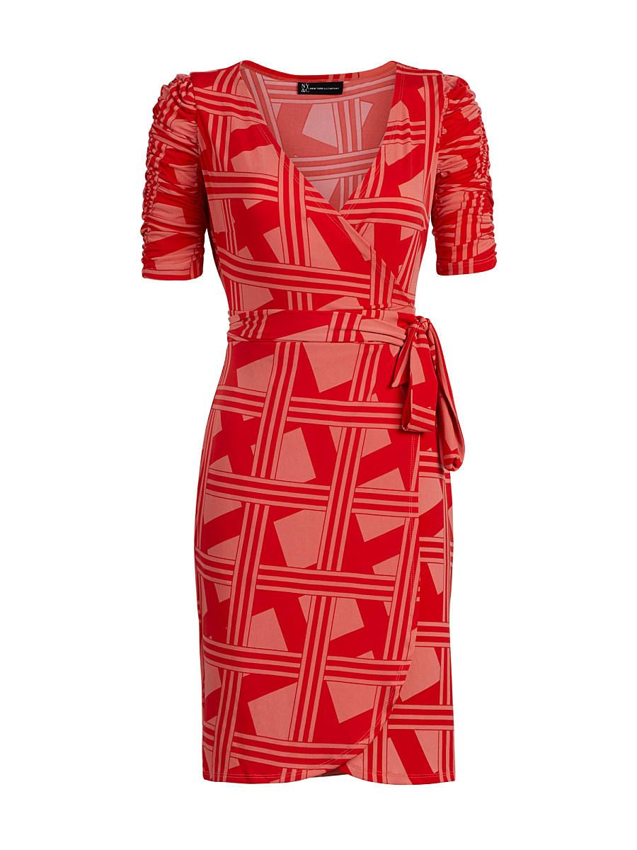 NY & Co Women's Graphic-Print Knit Wrap Dress Red Harbor Size X-Small Spandex/Polyester | New York & Company