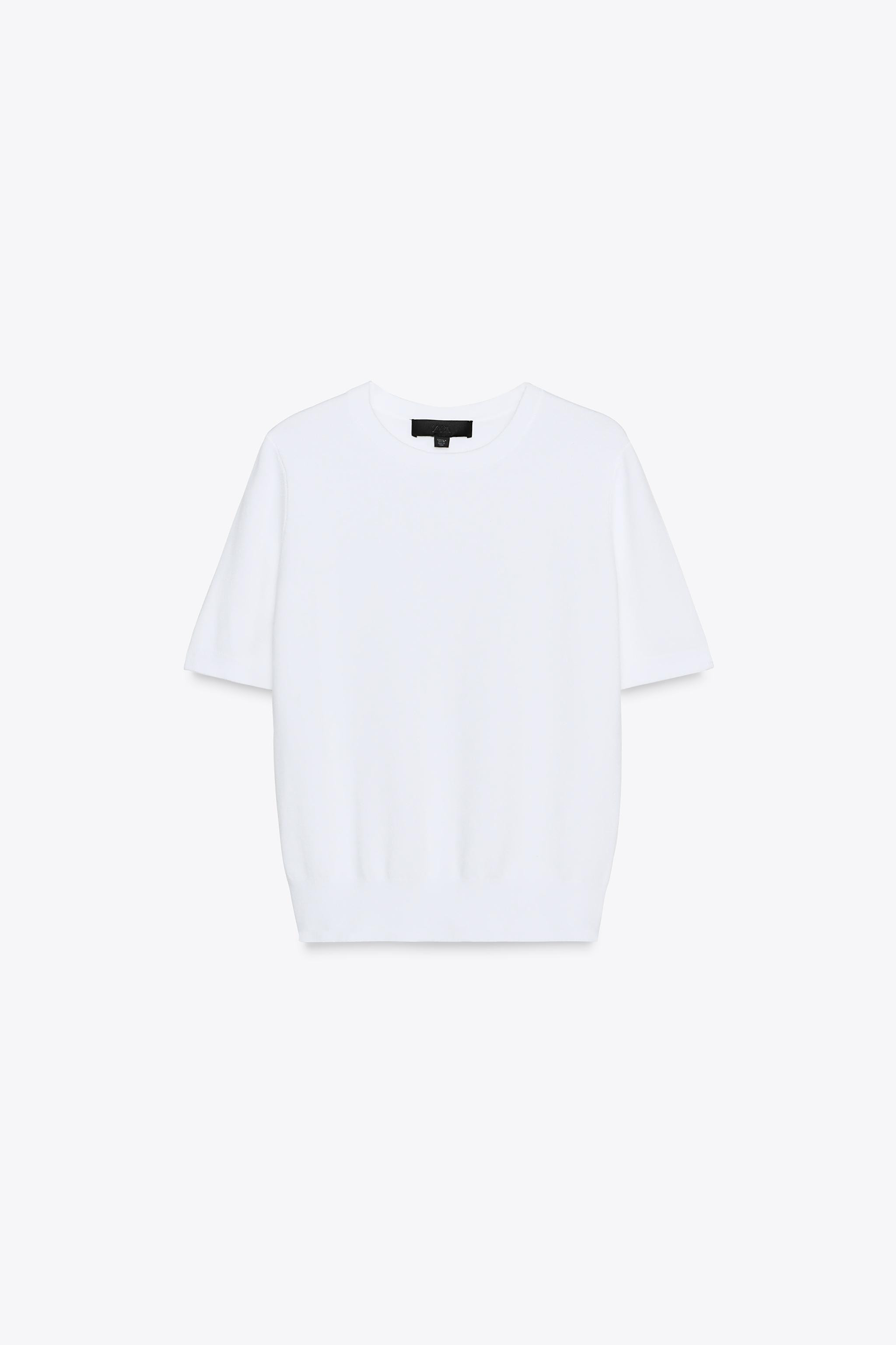 BASIC PLAIN KNIT SHORT SLEEVE TOP | Zara US