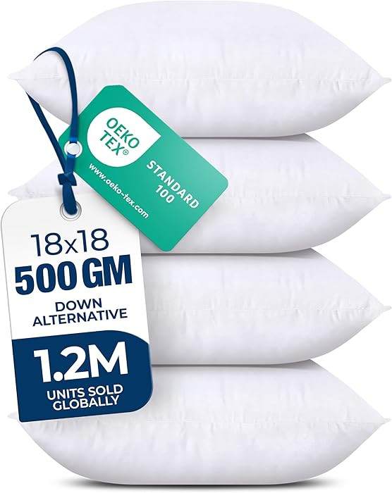 Utopia Bedding Throw Pillows (Set of 4, White) – 18 x 18 Inches Down Alternative Pillows for Be... | Amazon (US)