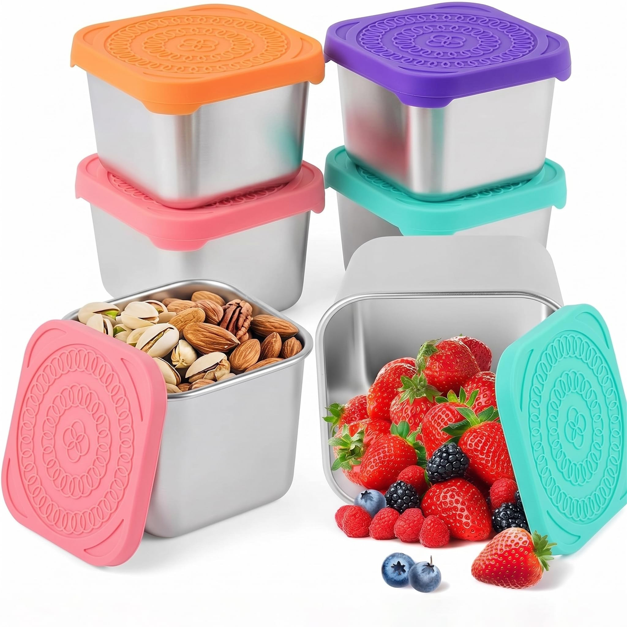 4Pack 6oz Reusable Stainless Steel Snack Containers for Kids, Easy Open Leak Proof Metal Small To... | Amazon (US)