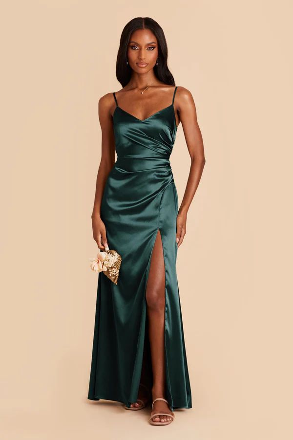 Catherine Shiny Satin Dress - Emerald | Birdy Grey