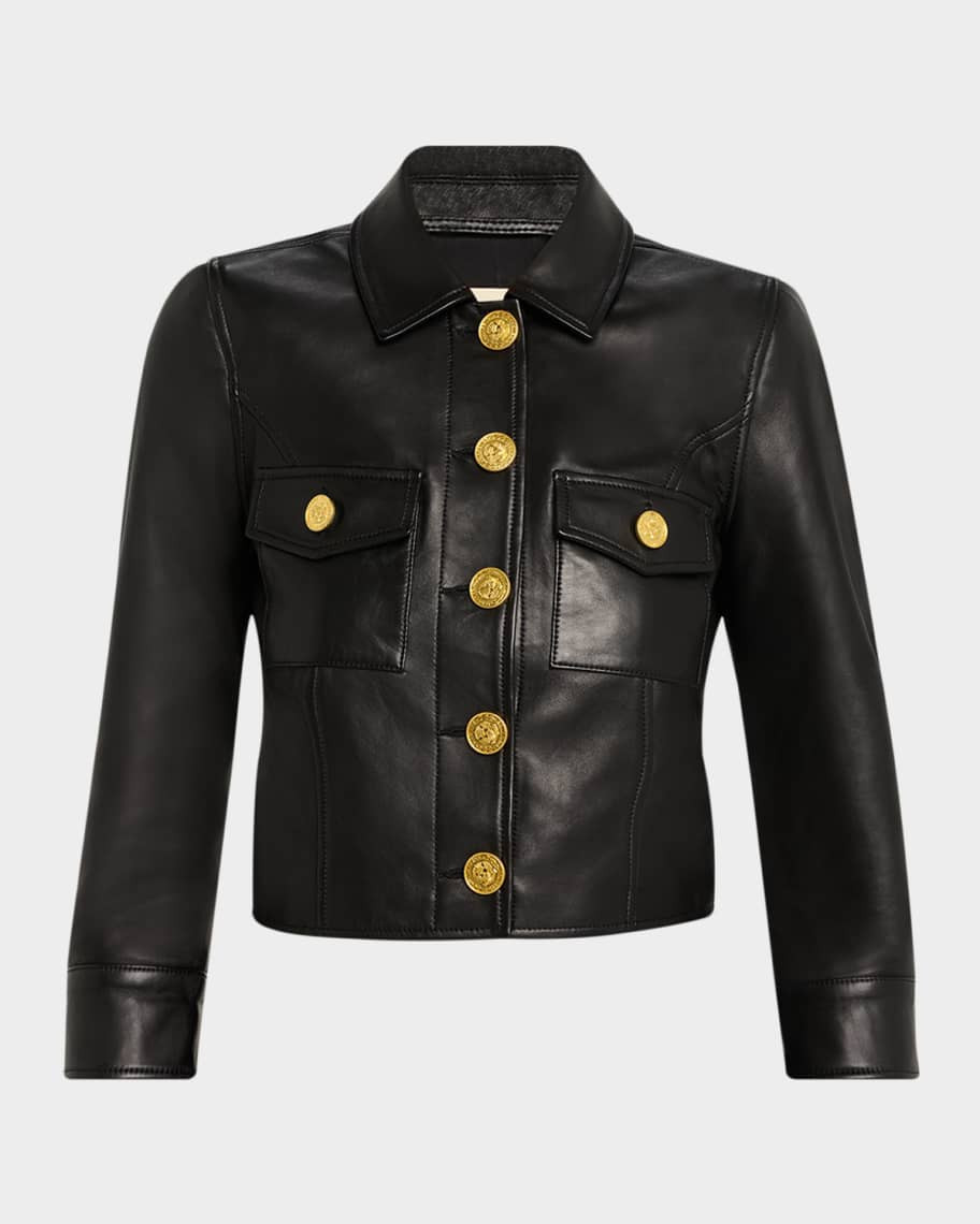 L'Agence Kumi Cropped Leather Jacket | Neiman Marcus