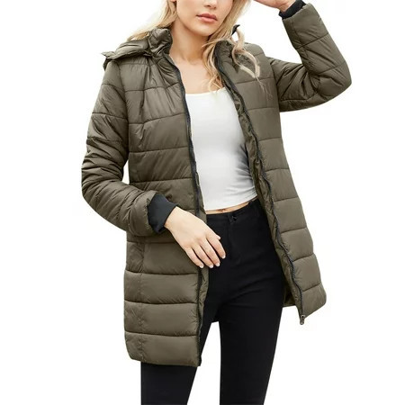Sopiago Women s Winter Long Sleeve Puffer Jacket Coat Warm Quilted Jacket Women Green 2XL | Walmart (US)