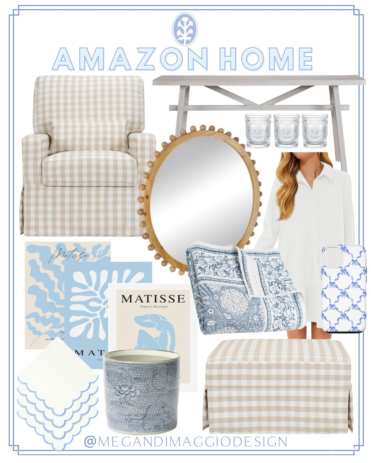 New Amazon coastal and grandmillenial home finds to share!! LOVE this gingham swivel & glider, pl... | Amazon (US)