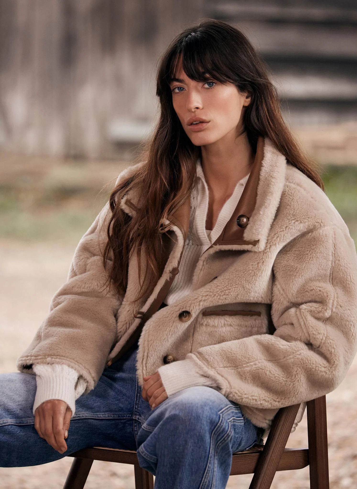 Neutral Funnel Neck Borg Jacket | Mint Velvet (US)