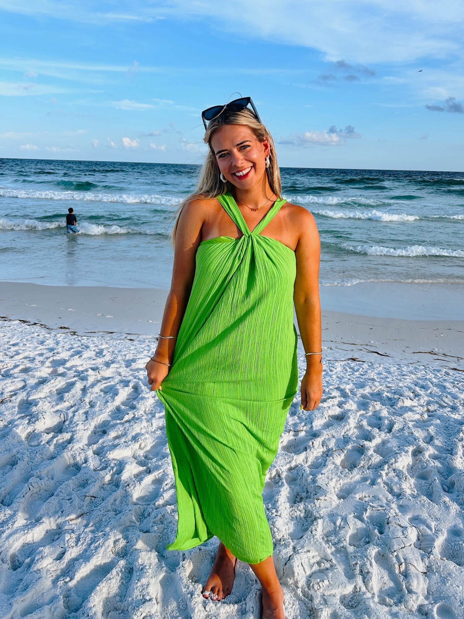 ☀️Sunset, saltwater, and this statement green dress 💚

It’s lightweight, flattering, and perfect for any beach trip or vacation dinner. And it has pockets! 
Linked everything from this look on my LTK — including my fave budget-friendly earrings & sunnies! 👇

✨ Save this for your next beach getaway & comment where you’re headed next! 🌴🏖️
#LTKswim #LTKsummer #VacationStyle #BeachOutfitInspo #ResortWear

#LTKTravel #LTKFindsUnder50 #LTKMidsize