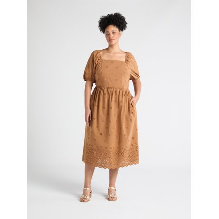 Time and Tru Women s and Women s Plus Eyelet Midi Dress Sizes XS-4X | Walmart (US)