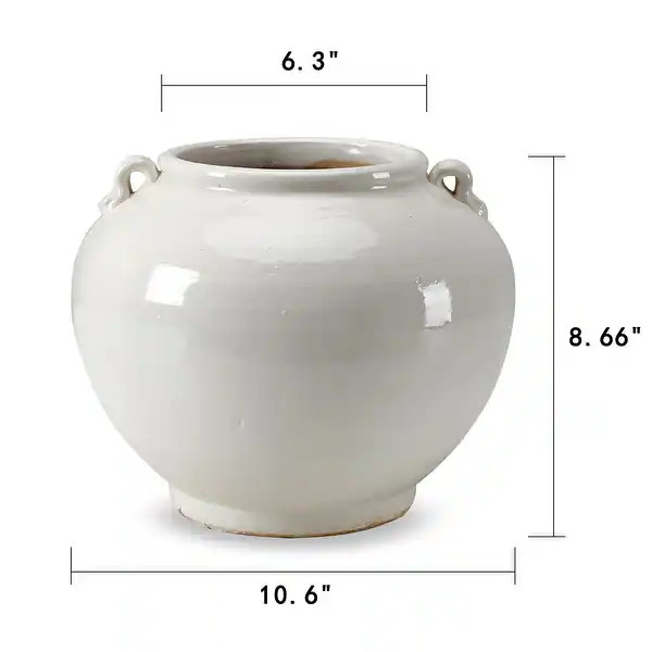 Artissance 10.2" Creamy White Round Pot With Two Handles - 10.2" L x 10.2" W x 8.6" H | Bed Bath & Beyond