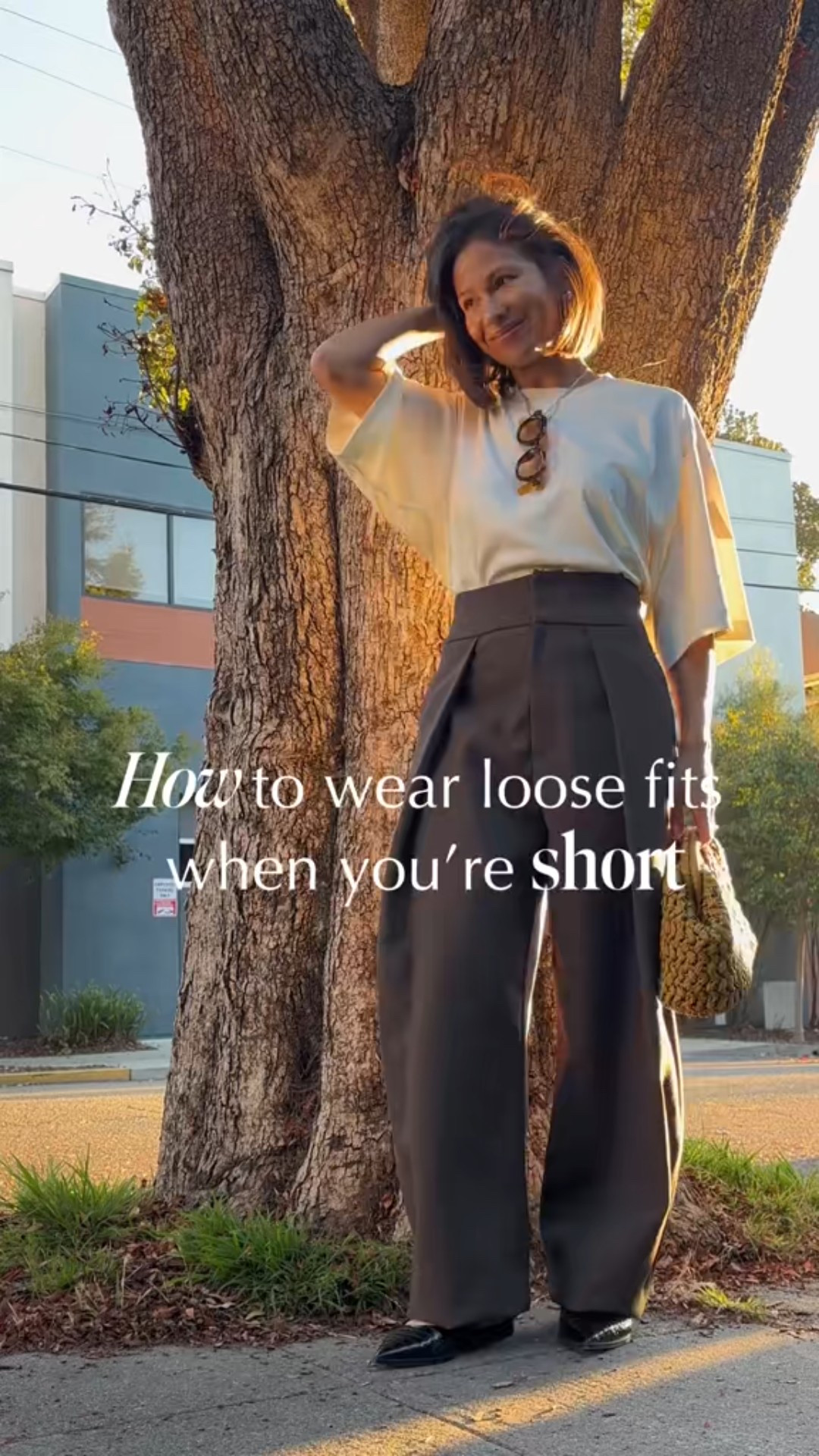 You can still wear loose and baggy styles when you're short AND look cute! I'm 5'2" for reference. The key to looking intentional and not sloppy is to have a tailored look. This means a fitted waist, the proper inseam, shoulders that fit your width. Break up the loose fabric and draw the eye to other areas of your look with cinched waists, rolled up sleeves, pointed toe shoes for length, and showing some skin!

These Zara pants are unfortunately out of stock, so here’s an alternative 

#LTKOver40 #LTKBeauty #LTKStyleTip