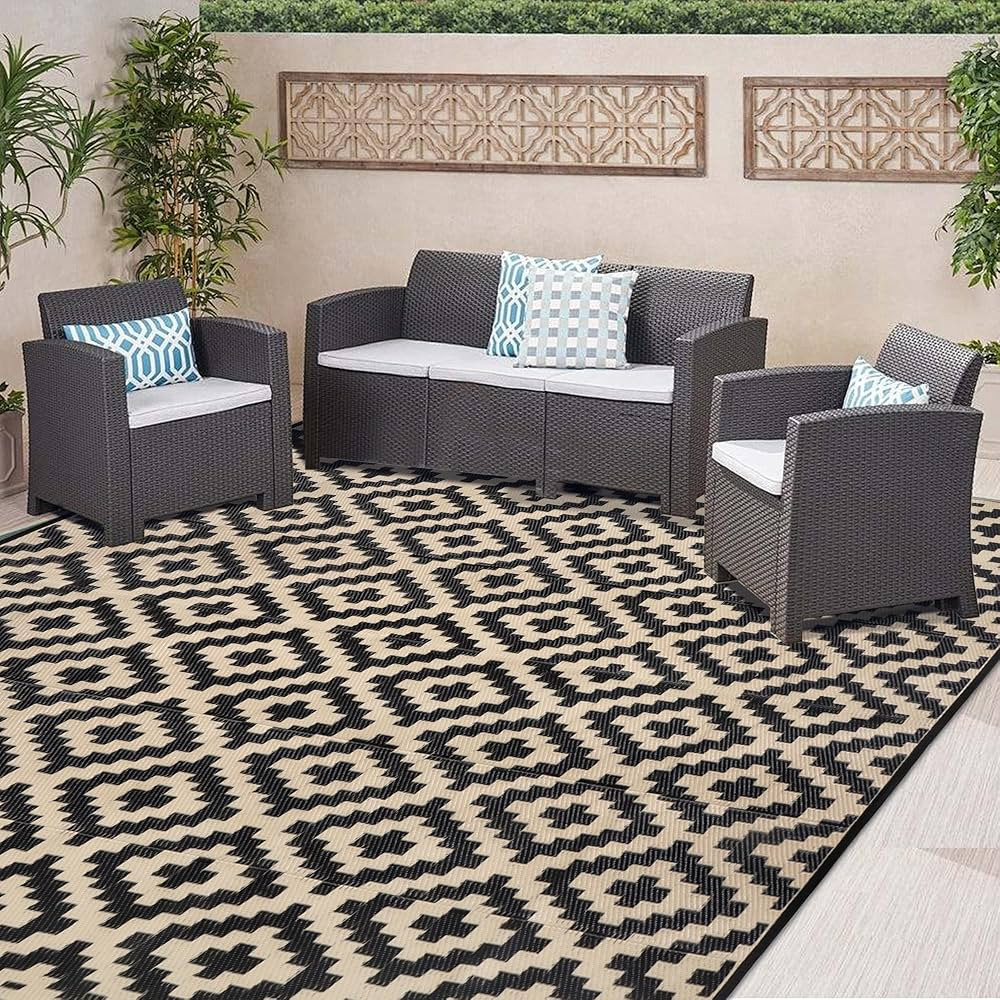 SAND MINE Reversible Mats, Plastic Straw Rug, Modern Area Rug, Large Floor Mat and Rug for Outdoo... | Amazon (US)