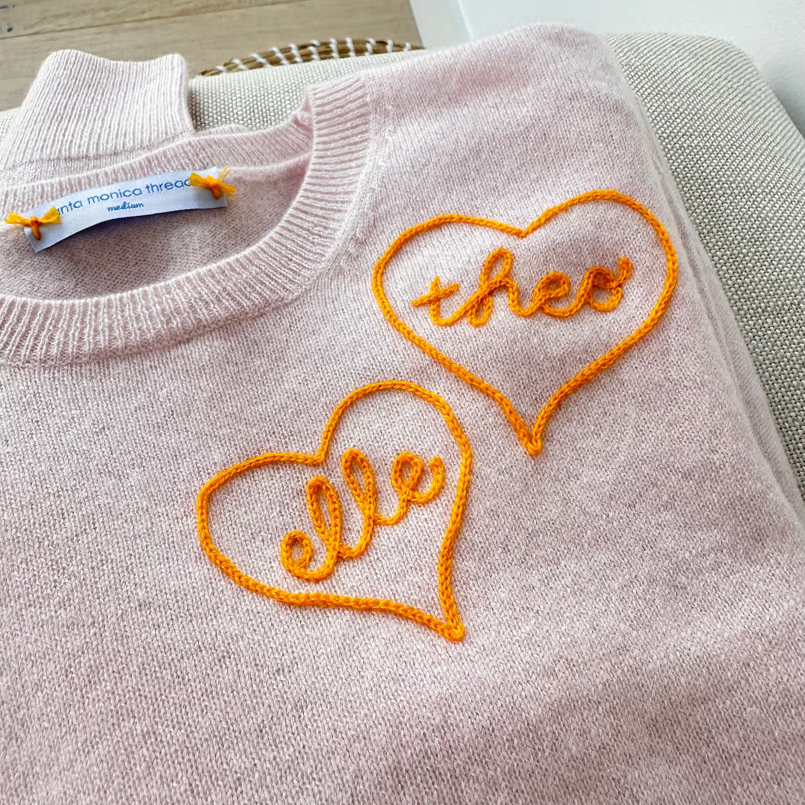 Custom Chainstitch Embroidered Cashmere, Embroidered w/ 1 to 4 hearts with Initials or Name, Up t... | Etsy (US)