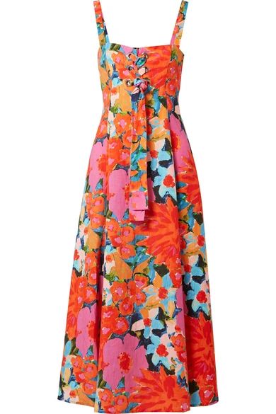Mara Hoffman - Mei Lace-up Floral-print Tencel And Linen-blend Dress - Pink | NET-A-PORTER (US)