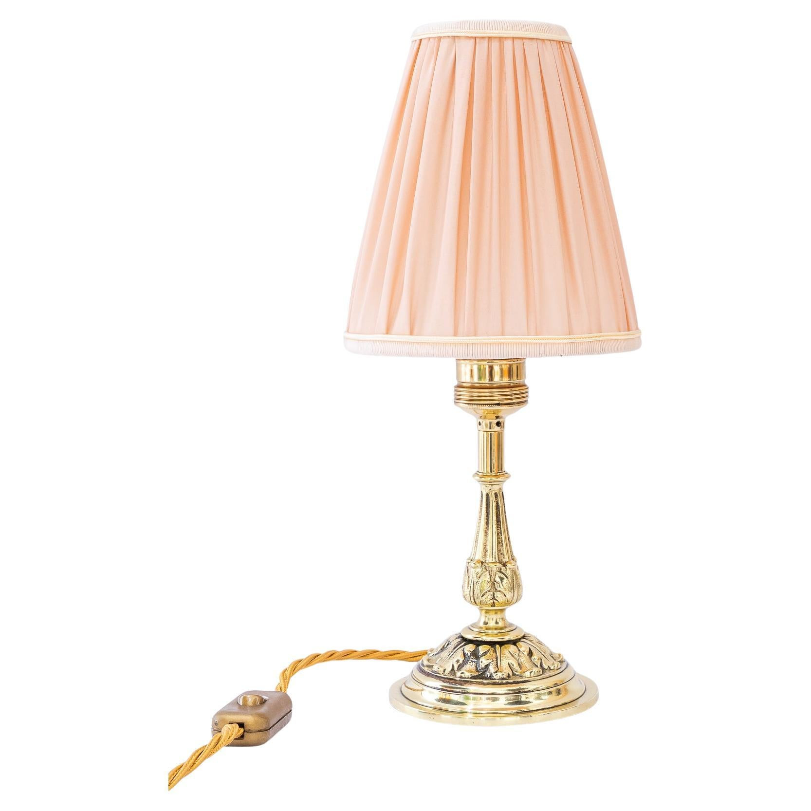 Historistic brass table lamp with fabric shade vienna around 1890s | 1stDibs