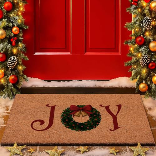 Lanpn Christmas Welcome Natural Coir Door Mat, Christmas Ball Large Coco Front Door Outdoor Doormat Outside Entrance Porch Non Slip Rubber Rug Winter Xmas Farmhouse Decor (Brown, 36x24 inch) | Amazon (US)