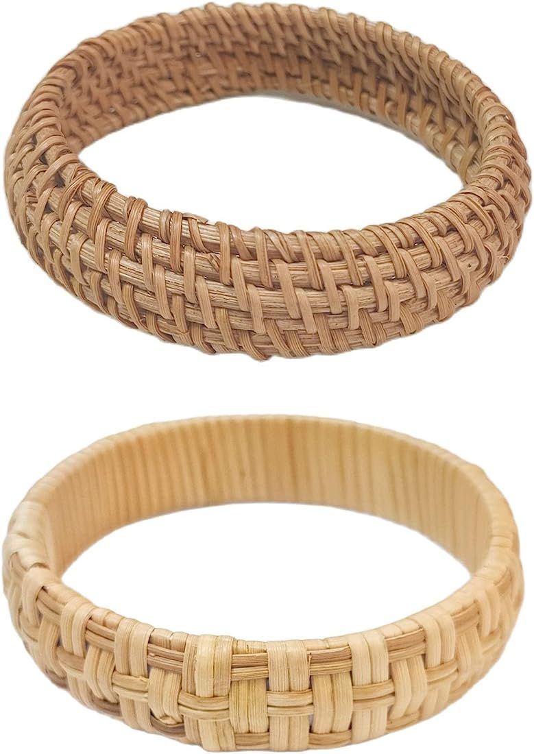 Pingyongchang Dainty Rattan Geometric Bracelets Handmade Woven Lightweight Straw Wicker Braid Eth... | Amazon (US)