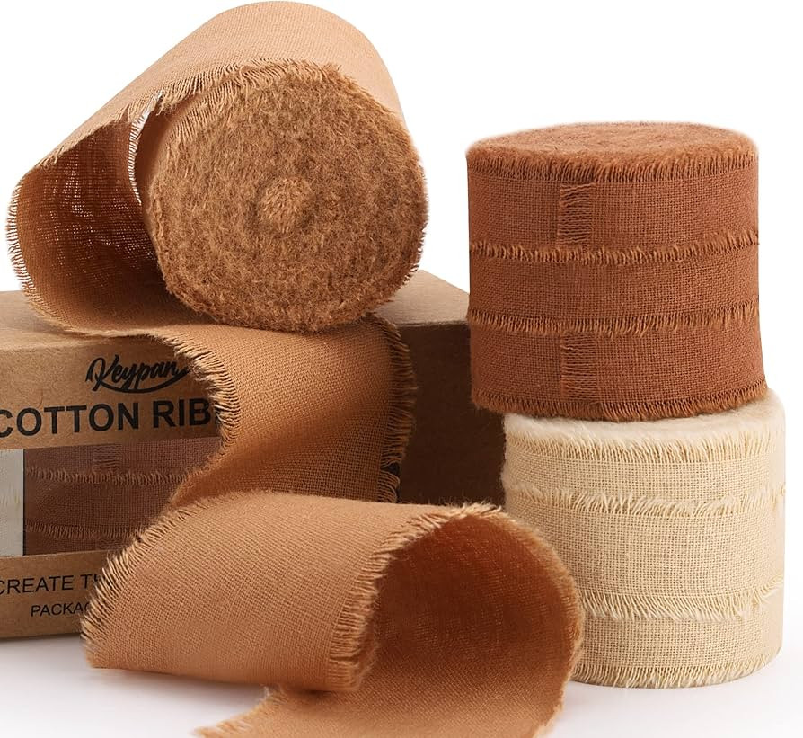 Amazon.com: Keypan Fall Ribbon Brown 1-1/2 x 15 Yards Handmade Cotton Frayed Fringe Fabric Ribbon... | Amazon (US)
