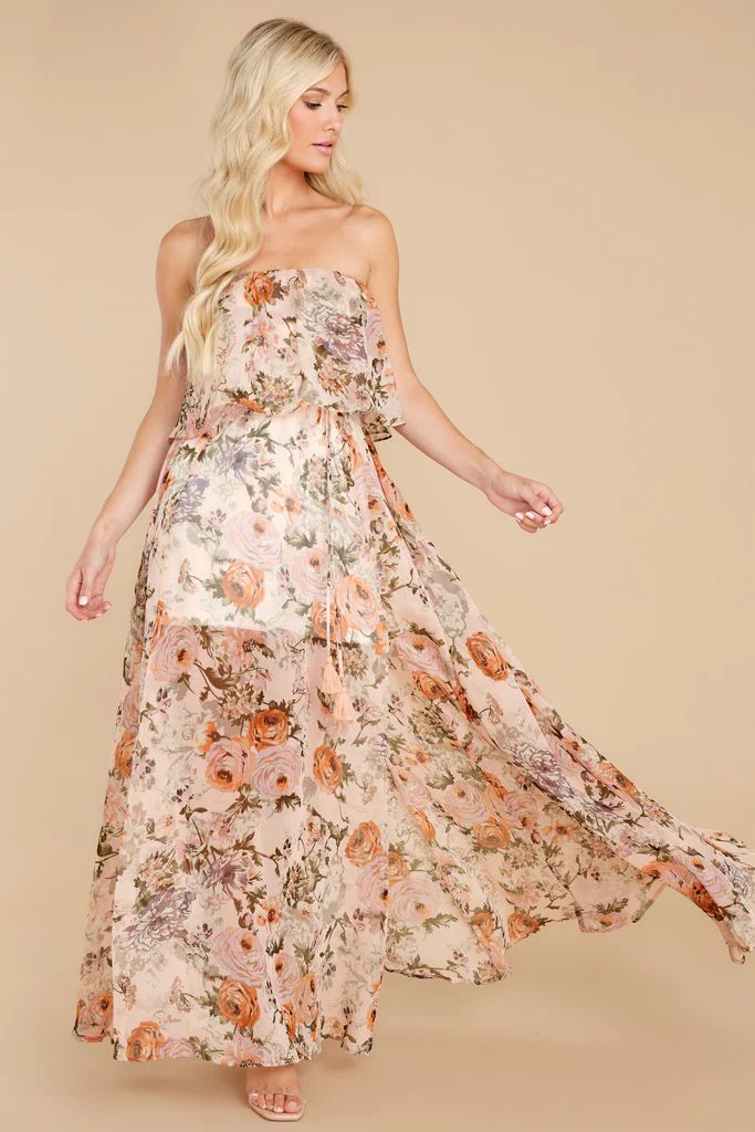 Timeless Love Peach Floral Print Maxi Dress | Red Dress 