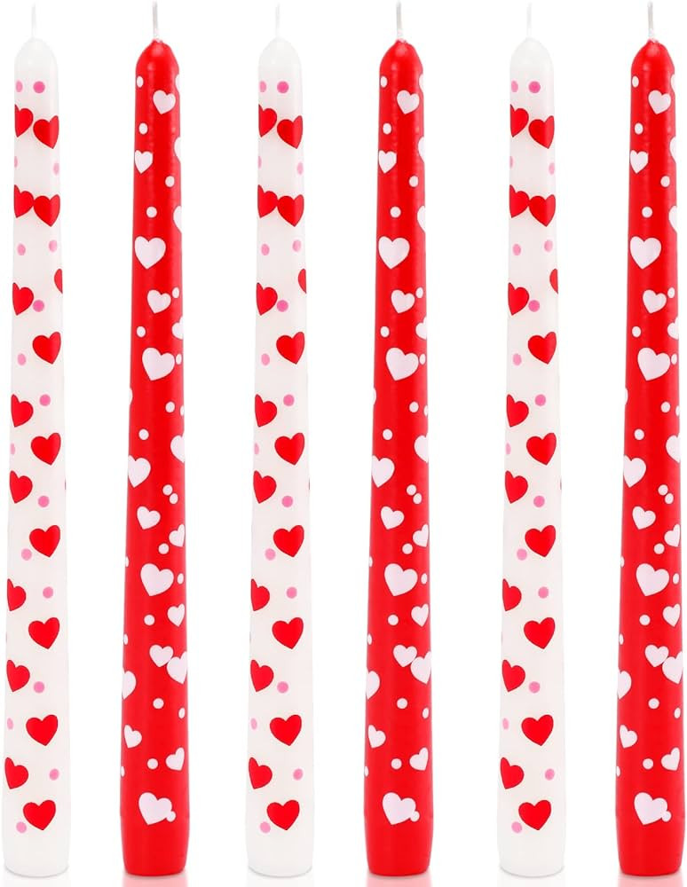 Valentine's Day Taper Candles Unscented Red Hearts Candlesticks 10 Inch Tall Set of 6 Special Val... | Amazon (US)