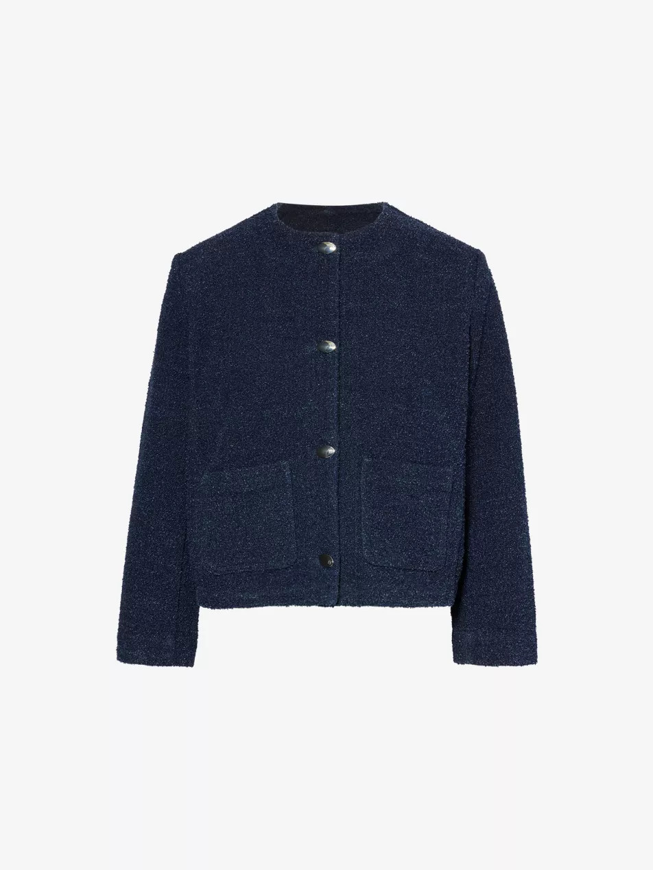 Collarless long-sleeve boucle denim jacket | Selfridges