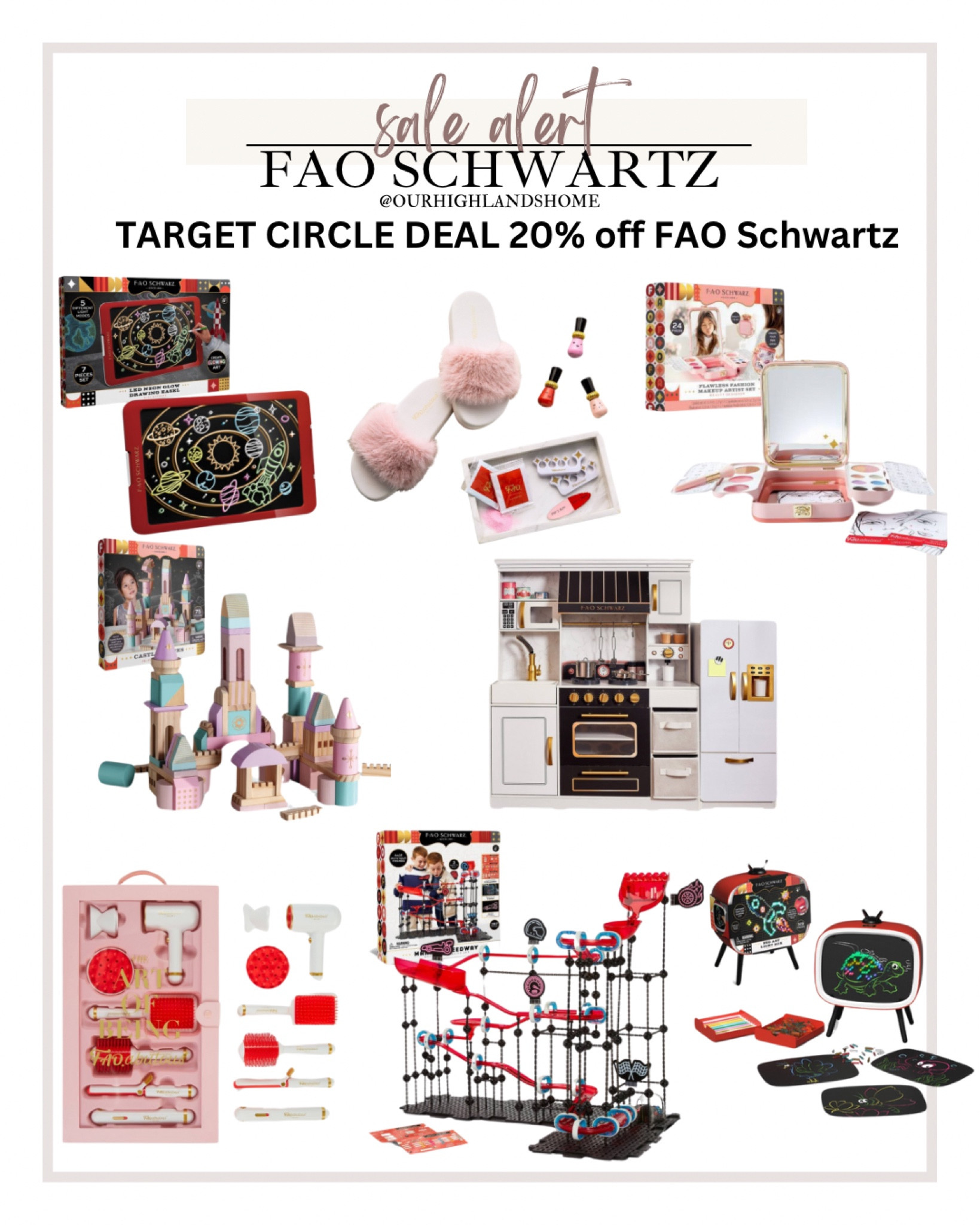 target circle deal on FAO schwartz toys 20% off. my daughter has the hair set which she loves ( the blow dryer makes sounds) and the castle blocks which we love playing with together  

#LTKGiftGuide #LTKSaleAlert #LTKKids