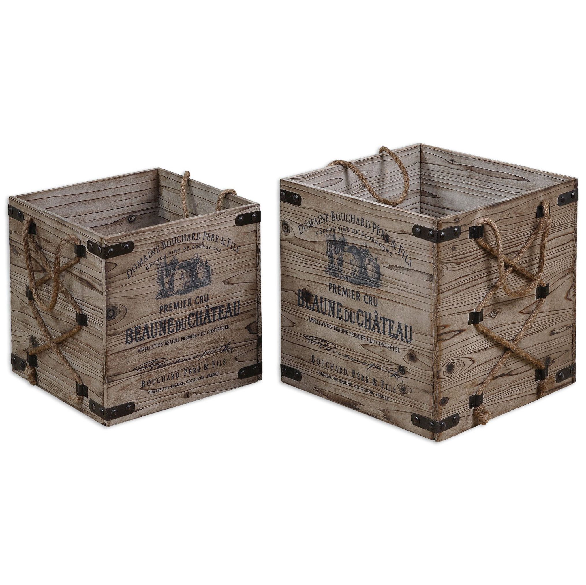 Pere French Country Rustic Rope Wine Crates - Set of 2 | Kathy Kuo Home