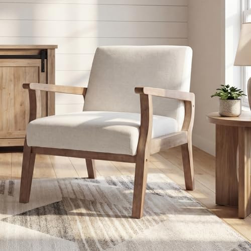 BESTANO Accent Chair Mid Century Modern Armchair, Linen Upholstered Living Room Accent Armchair w... | Amazon (US)