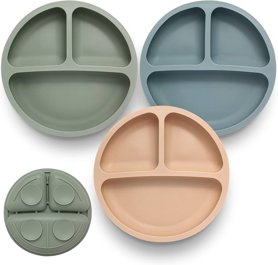Eascrozn Toddler Plates 3 Pack, Divided Suction Plates for Baby, 100% Food Grade Silicone Baby Pl... | Amazon (US)