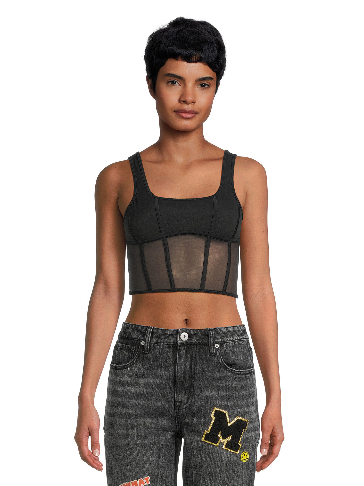 No Boundaries Juniors Mesh Square Neck Bustier | Walmart (US)