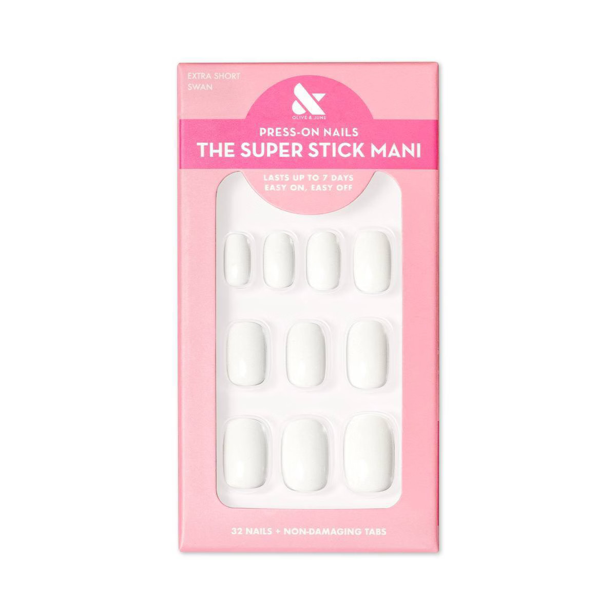 Olive & June Fake Nails - XS Squoval - Swan - 32ct: Press-On, 7-Day Wear, Real-Looking Fit, Non-T... | Target