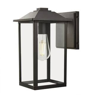 1-Light 12 in. Bronze Hardwired Classic Outdoor Wall Lantern Sconce with Clear Glass | The Home Depot